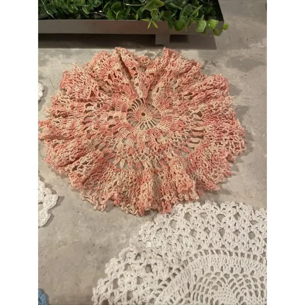VTG 5 Handmade Crochet Floral Doilies Lot Of 5 Round~Star~rectangle Multicolor